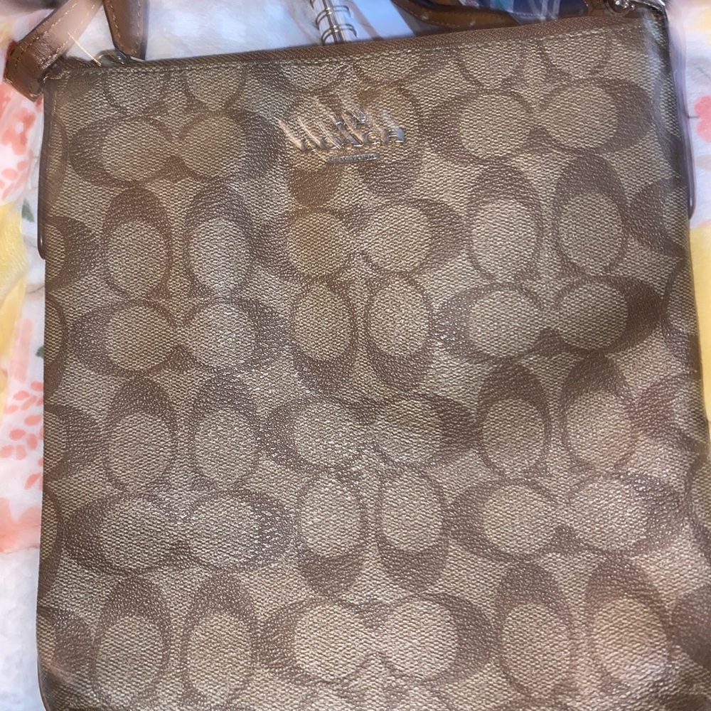 Coach Crossbody Bag in Khaki and Brown Signature Print